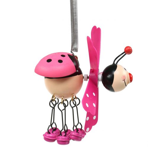 Floristik24 Windgong Lieveheersbeestje Hout Roze 12cm