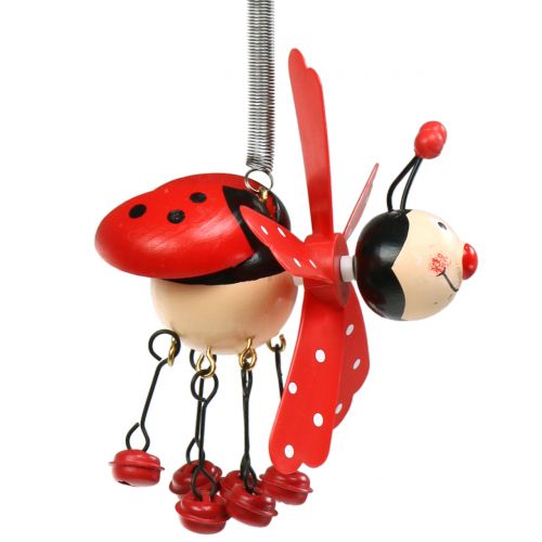 Floristik24 Windgong lieveheersbeestje hout rood 12cm