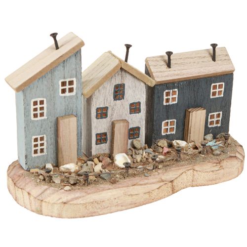 Floristik24 Maritieme decoratieve huizen houten vissersdorpje blauw wit 26×16×10cm