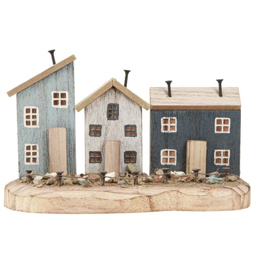 Artikel Maritieme decoratieve huizen houten vissersdorpje blauw wit 26×16×10cm