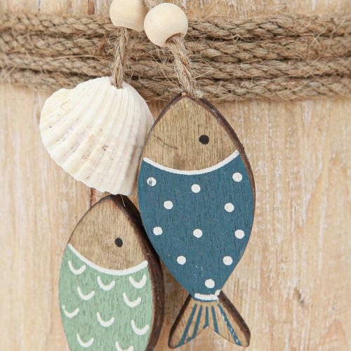 Artikel Maritieme decoratie zeilboot hout met vis wit blauw H24cm