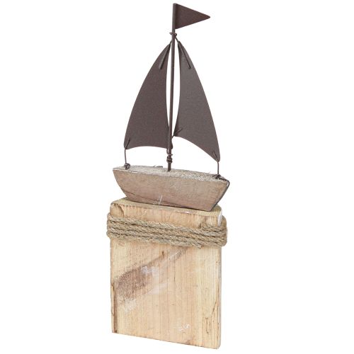 Artikel Maritieme decoratie zeilboot hout met vis wit blauw H24cm