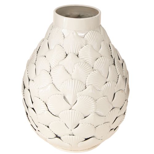 Floristik24 Maritieme Decoratie Vaas Metalen Vaas Schelpen Grijs Wit Ø24cm H31.5cm