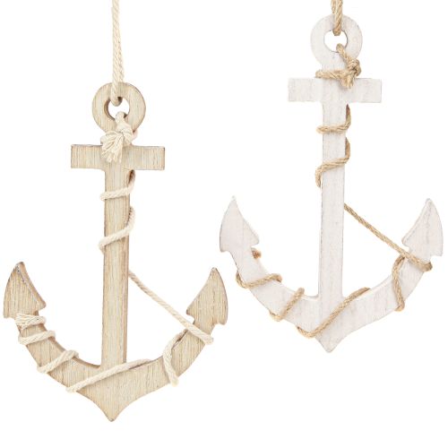 Floristik24 Maritiem houten anker om op te hangen wit naturel 13,5×20cm 2 st