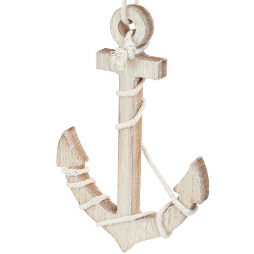 Artikel Maritiem houten anker om op te hangen wit naturel 13,5×20cm 2 st