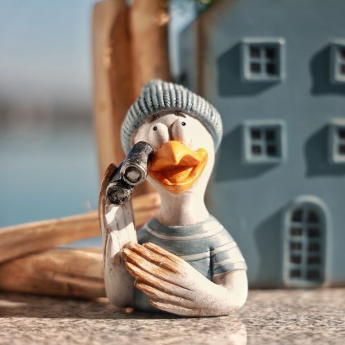 Maritieme decoratie meeuw tafeldecoratie blauw wit zilver H11cm 2 stuks