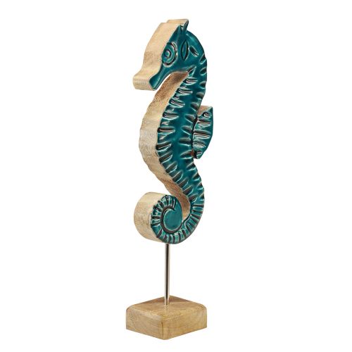 Artikel Maritieme decoratie zeepaardje op standaard mangohout turquoise 29cm