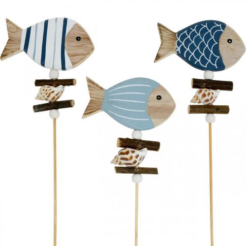 Floristik24 Maritieme decoratieve pluggen, vissen en schelpen op de stok, mariene decoraties, houten vis 6st