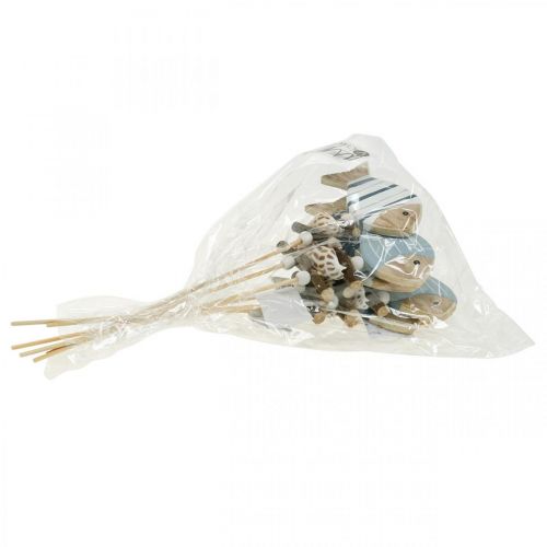 Floristik24 Maritieme decoratieve pluggen, vissen en schelpen op de stok, mariene decoraties, houten vis 6st