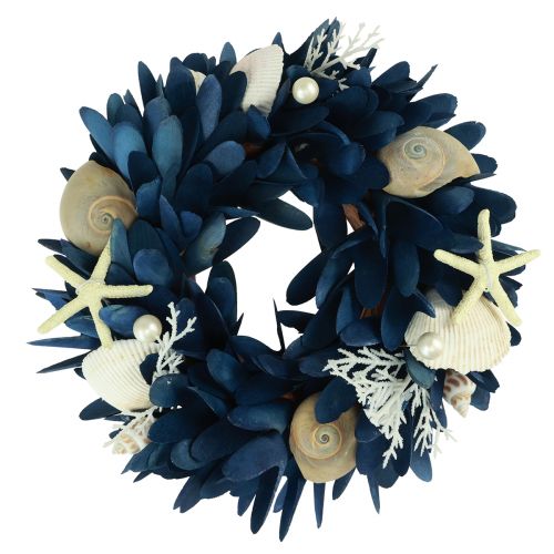 Floristik24 Maritieme sierkrans met schelpen blauw naturel kleuren Ø27cm
