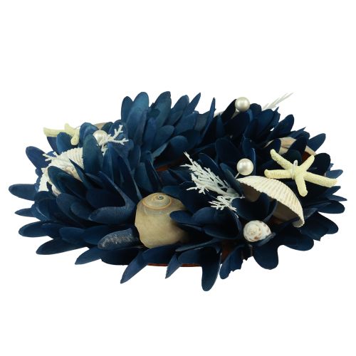 Floristik24 Maritieme sierkrans met schelpen blauw naturel kleuren Ø27cm