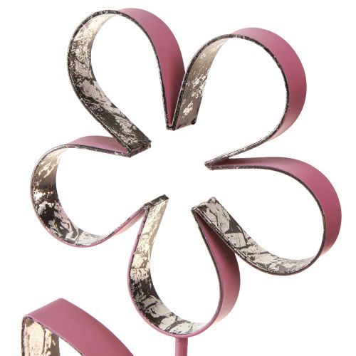 Artikel Metalen Decoratie Bloem op Houten Voet Oud Roze Zilver H29cm
