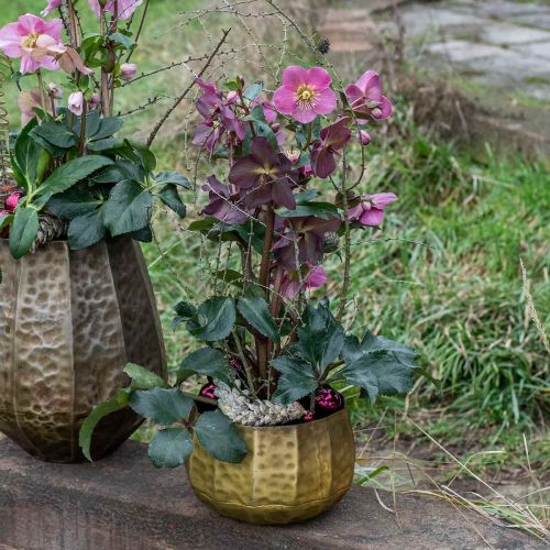Artikel Decoratieve metalen bloempot, messing, Ø22/18/14 cm, set van 3