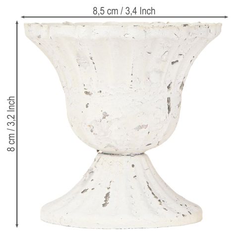 Floristik24 Metalen decoratieve beker klein Shabby Chic wit Ø8,5cm H8cm 2st