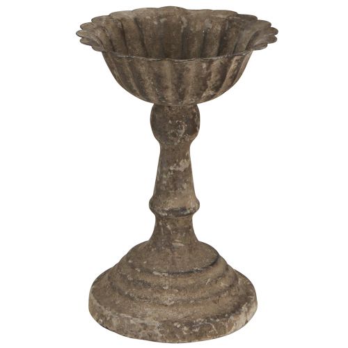 Floristik24 Metalen sierschaal op voetbokaal antiek grijsbruin Ø12cm H18cm