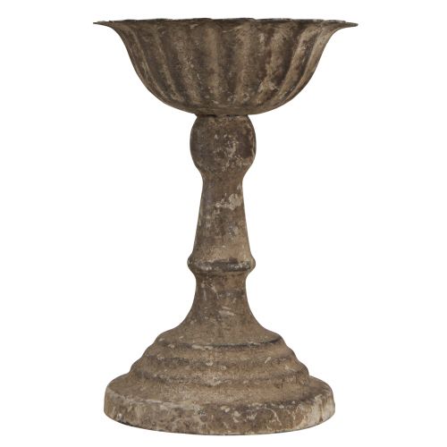 Artikel Metalen sierschaal op voetbokaal antiek grijsbruin Ø12cm H18cm