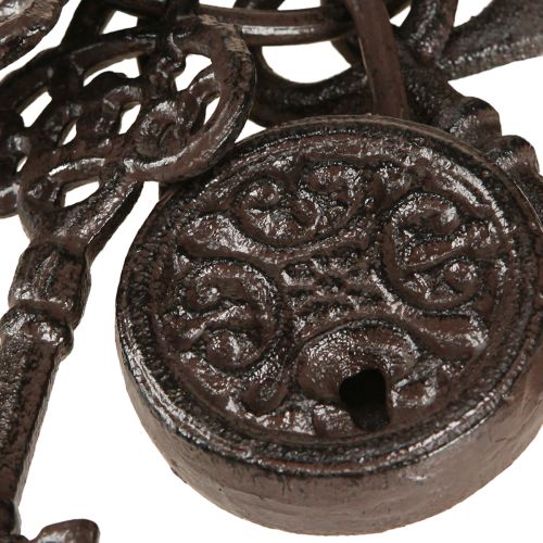Artikel Metalen decoratieve sleutelbos met slot bruin H22cm