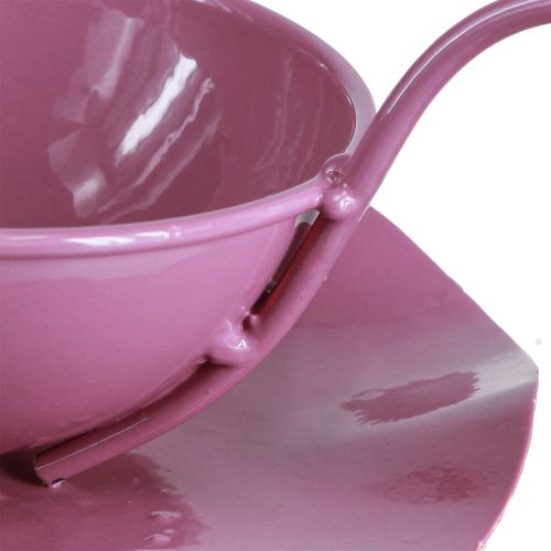 Artikel Metalen decoratieve kop en schotel roze H8cm Ø11,5cm 2st