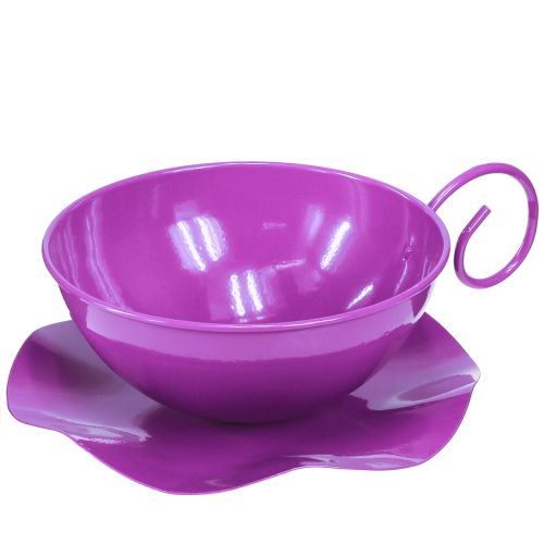 Artikel Metalen decoratieve beker Ø16cm H9cm theekopje met schotel paars 2 stuks