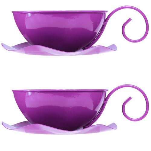 Artikel Metalen decoratieve beker Ø16cm H9cm theekopje met schotel paars 2 stuks