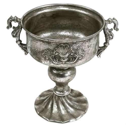 Floristik24 Antieke metalen beker in zilver Ø18cm H30cm