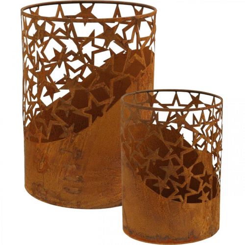 Floristik24 Metalen lantaarn patina decoratie sterren Ø15cm/20cm set van 2