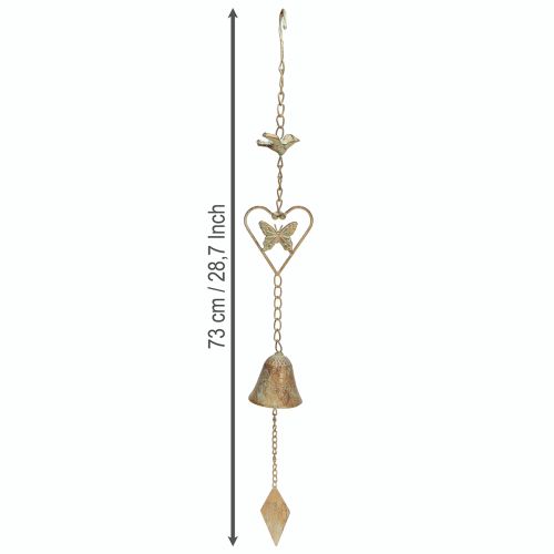 Artikel Metalen windgong met hart en bel tuindecoratie antiek 72cm