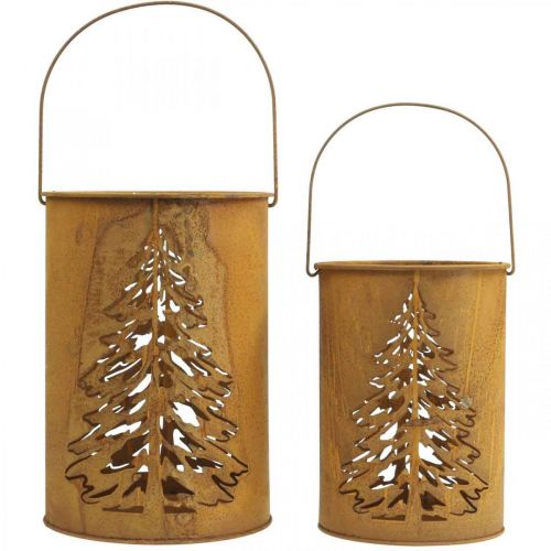 Artikel Lantaarn metalen lantaarn patina decoratie Ø16/20,5cm set van 2