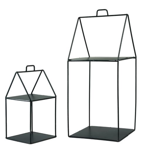 Floristik24 Metalen decoratieve huizen zwart vintage H28/50cm set van 2