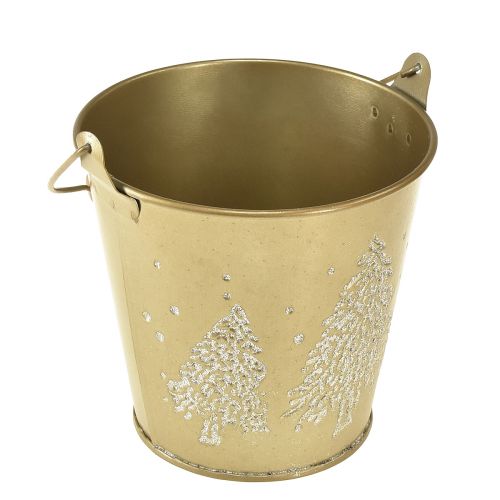 Artikel Metalen emmer kerstboomplanter goud Ø12cm H11,5cm