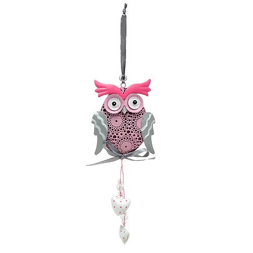 Floristik24 Metalen hanger uil grijs, wit, roze 10cm 3st