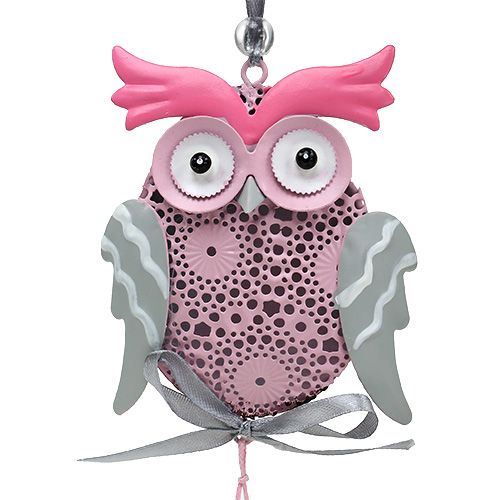 Floristik24 Metalen hanger uil grijs, wit, roze 10cm 3st