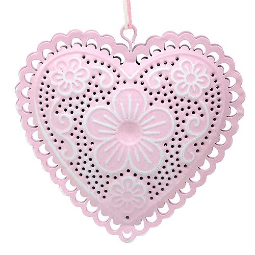 Floristik24 Metalen hanger hart wit, roze 8,5cm 6st