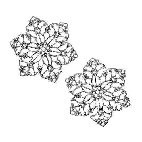 Floristik24 Metalen bloem met ornament Ø6,5cm zilver 24st