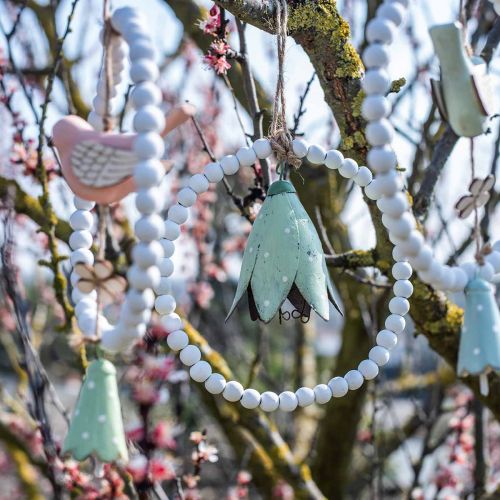 Floristik24 Metalen bloesems, hyacinten om op te hangen, lentedecoratie, metalen hanger H10.5cm wit, roze, groen set van 3