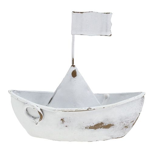 Floristik24 Metalen boot wit 11cm x 10cm 1st