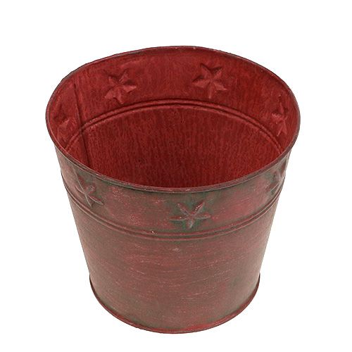 Metalen emmer rood met sterren Ø15cm H13cm | Floristik24.nl