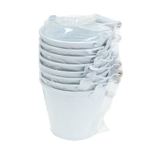 Floristik24 Metalen emmer wit Ø12cm H10cm 8 st