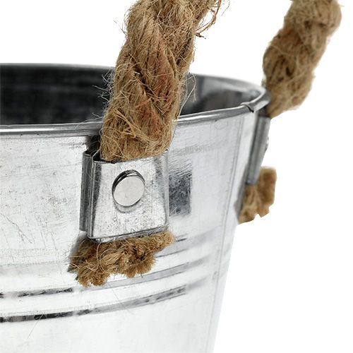 Artikel Glanzende metalen emmer met touwhandvatten Ø16cm