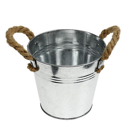 Artikel Glanzende metalen emmer met touwhandvatten Ø16cm
