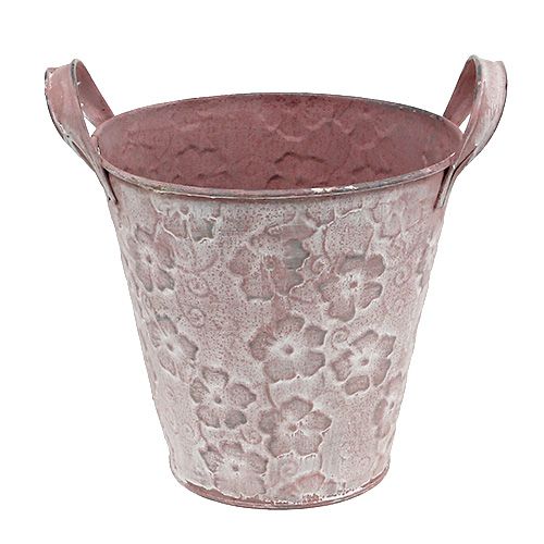 Floristik24 Metalen emmer met bloemen roze Ø15.5cm H15cm