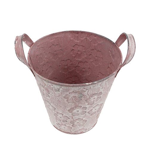 Floristik24 Metalen emmer met bloemen roze Ø15.5cm H15cm