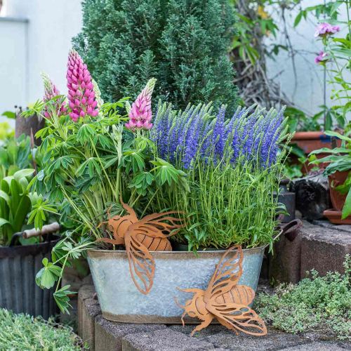 Floristik24 Metalen bak om te planten, plantenbak met handvatten, zilveren bloemschaal, patina L45cm H17.5cm