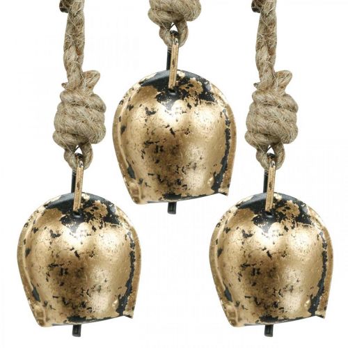Floristik24 Metalen bellen om op te hangen, landhuisdecoratie, gouden koebellen, antiek look 5 × 3,5 cm 12 stuks