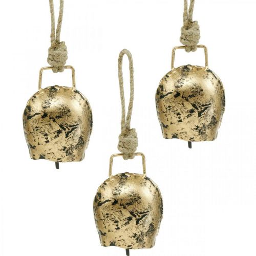 Floristik24 Bellen om op te hangen, mini koebellen, landhuis, metalen bellen goud, antiek look 7 × 5cm 12st