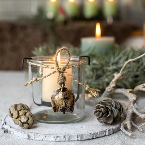 Floristik24 Metalen bellen om op te hangen, landhuisdecoratie, gouden koebellen, antiek look 5 × 3,5 cm 12 stuks