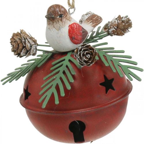 Floristik24 Bellen met roodborstjes, vogeldecoratie, winter, decoratieve kerstklokken wit/rood Ø9cm H10cm set van 2
