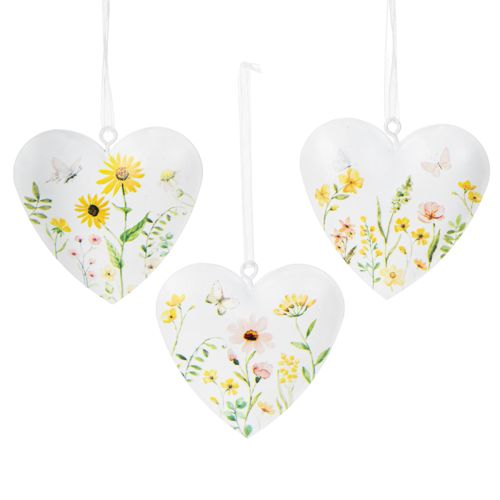 Floristik24 Hartvormige hangers met bloemenmotieven als wanddecoratie, 7 cm, 6 stuks