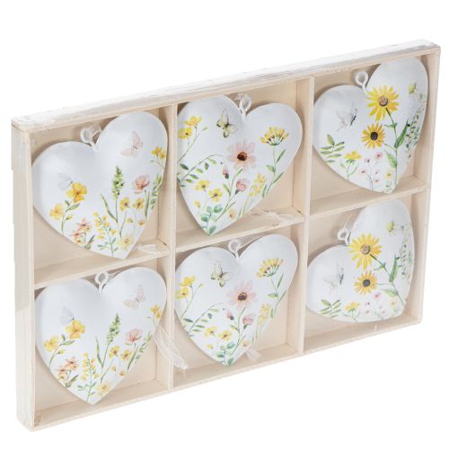 Artikel Hartvormige hangers met bloemenmotieven als wanddecoratie, 7 cm, 6 stuks