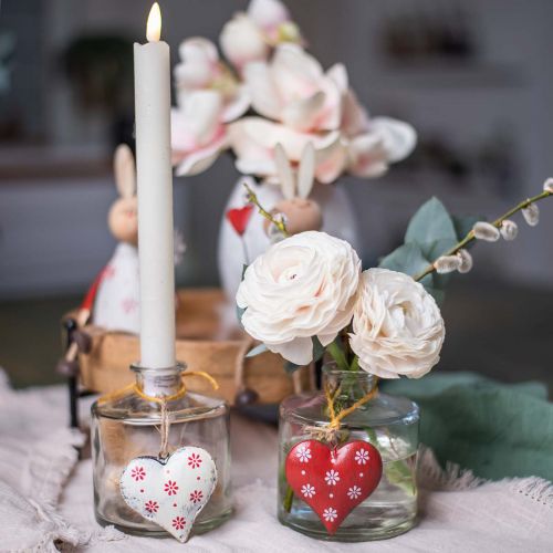 Floristik24 Metalen hart om op te hangen, cadeaulabel, Valentijnsdag, vintage look rood, wit H6cm 6st
